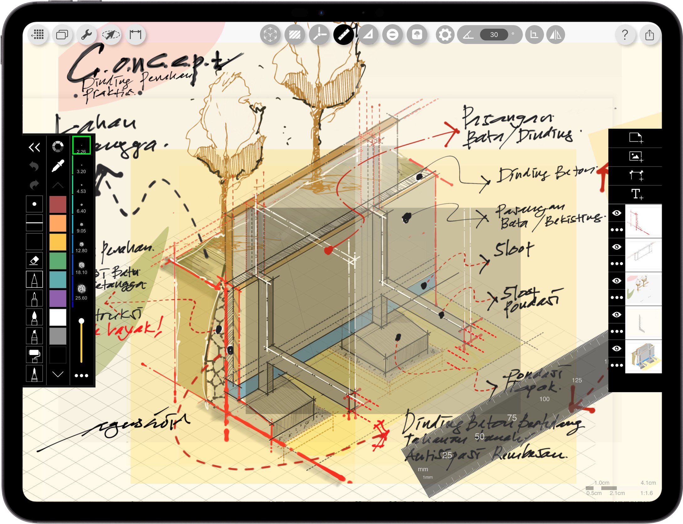 best app for Engineers Contractors_ iPad drawing for Engineering Construction_retaining wall detail drawing